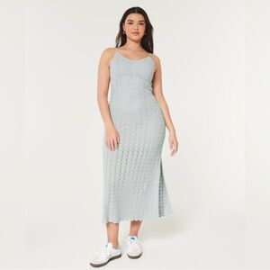 Y2K  Hollister Midi Dress Crochet style Gray Sleeveless XL Bodycon Stretch